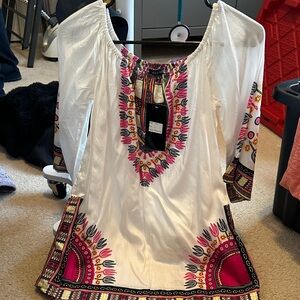 Bohemian White and Pink Floral Tunic
